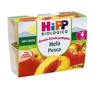HIPP BIO FRUTTA GRATTUGGIATA MELA PESCA 4X100 G - farmanauta.it
