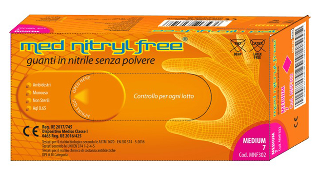 GUANTO MONOUSO IN NITRILE BLU NON STERILE SENZA POLVERE LUNGHEZZA 245 MM MISURA MEDIUM CODICE COLORE ROSA 100 PEZZI - farmanauta.it