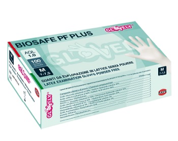 GUANTO IN LATTICE SENZA POLVERE AMBIDESTRO FORMA ANATOMICA COLSINO ELASTICO RINFORZATO ANTIARROTOLAMENTO BIOSAFE PF PLUS BIANCO MISURA MEDIUM 100 PEZZI - farmanauta.it