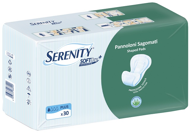 PANNOLONE PER INCONTINENZA SAGOMATO SERENITY SOFTDRY+ ALOE PLUS 30 PEZZI - farmanauta.it