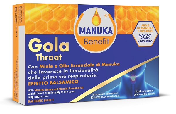 MANUKA BENEFIT GOLA THROAT 20 COMPRESSE MASTICABILI - farmanauta.it