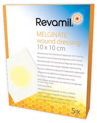 GARZA MEDICATA REVAMIL MELGINATE ALGINATO MIELE 10X10 CM 5 PEZZI - farmanauta.it