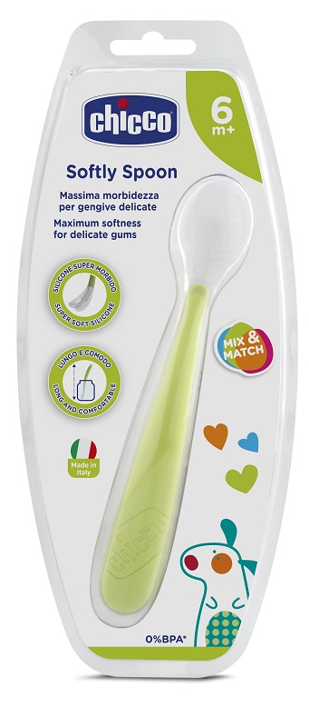 CHICCO CUCCHIAIO MORBIDO SILICONE 6M+ VERDE UP - farmanauta.it