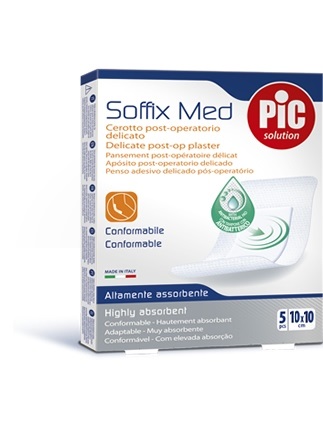 CEROTTO PIC SOFFIX MED IN TNT CON TAMPONE CENTRALE ASSORBENTE STERILE MONOUSO 10X10 CM ANTIBATTERICO 5 PEZZI - farmanauta.it