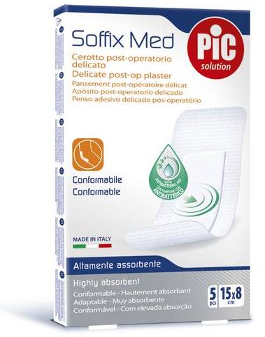 CEROTTO PIC SOFFIX MED IN TNT CON TAMPONE CENTRALE ASSORBENTE STERILE MONOUSO 15X8 CM ANTIBATTERICO 5 PEZZI - farmanauta.it