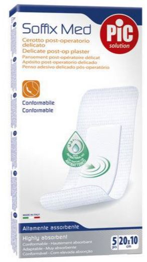 CEROTTO PIC SOFFIX MED IN TNT CON TAMPONE CENTRALE ASSORBENTE STERILE MONOUSO 10X20 CM ANTIBATTERICO 5 PEZZI - farmanauta.it