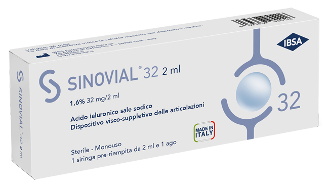 SIRINGA INTRA-ARTICOLARE SINOVIAL 32 ACIDO IALURONICO SALE SODICO 1,6% 32MG/2ML 2ML + AGO 21 GAUGE - farmanauta.it