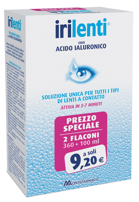 SOLUZIONE UNICA PER LENTI A CONTATTO IRILENTI CON ACIDO IALURONICO 2 FLACONI DA 360 ML + 100 ML - farmanauta.it