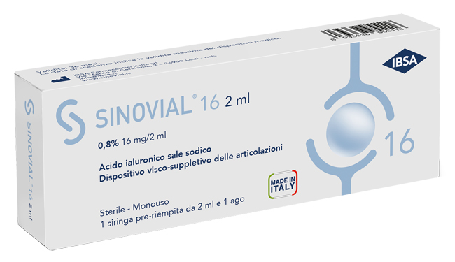 SIRINGA INTRA-ARTICOLARE SINOVIAL 16 ACIDO IALURONICO SALE SODICO 0,8% 16MG/2ML 2ML + AGO 21 GAUGE - farmanauta.it