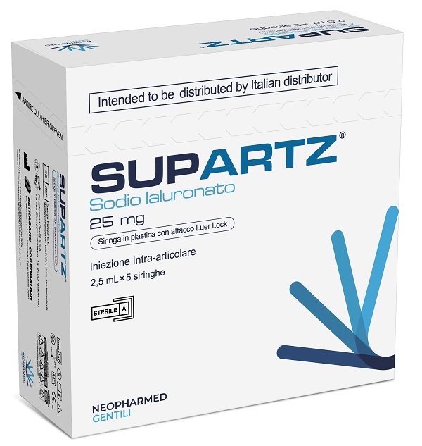 SIRINGA PRERIEMPITA INTRA-ARTICOLARE SUPARTZ ACIDO IALURONICO 25 MG 2,5 ML 5 PEZZI - farmanauta.it