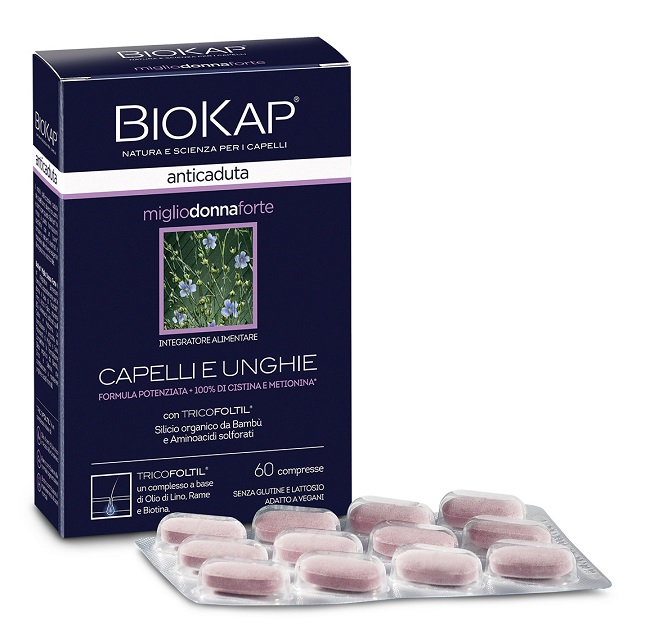 BIOKAP ANTICADUTA MIGLIO DONNA FORTE CON TRICOFOLTIL 60 COMPRESSE - farmanauta.it