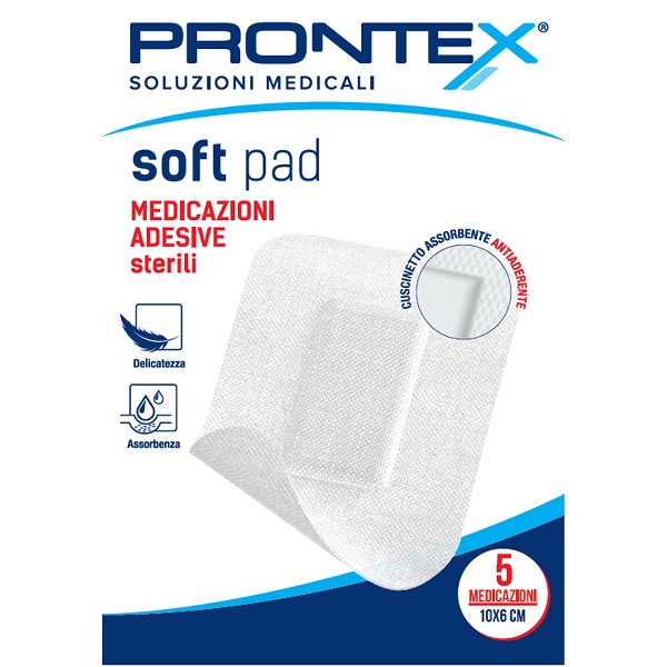 MEDICAZIONE ADESIVA STERILE PRONTEX SOFT PAD 10X6 CM 5 PEZZI - farmanauta.it
