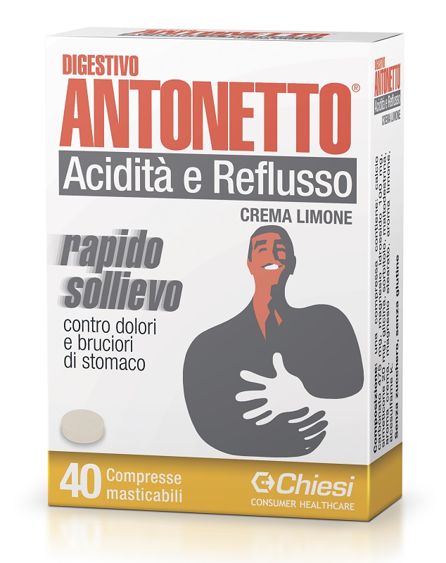 DIGESTIVO ANTONETTO ACIDITA' E REFLUSSO CREMA AL LIMONE 40 COMPRESSE MASTICABILI - farmanauta.it