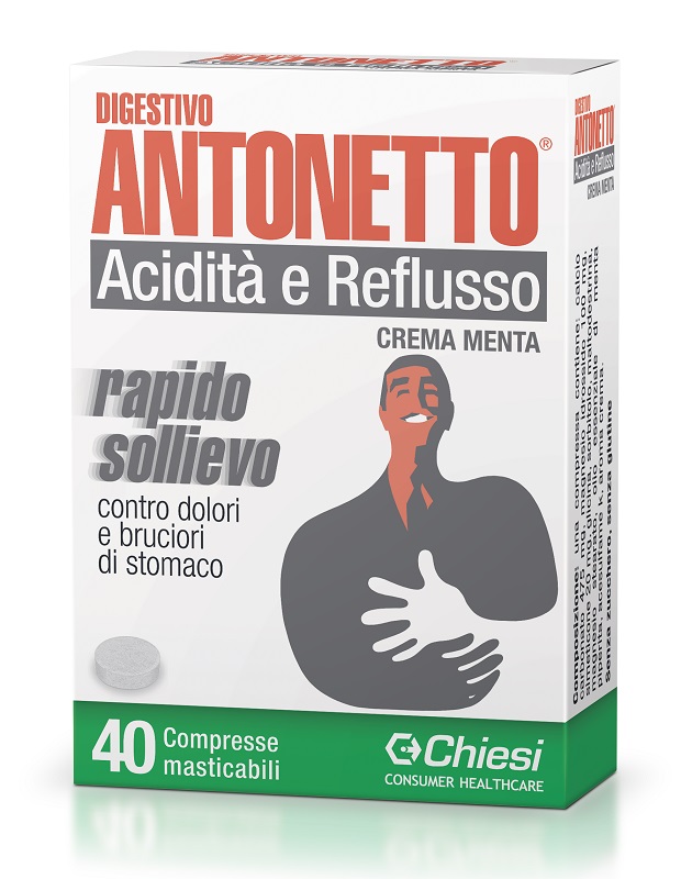 DIGESTIVO ANTONETTO ACIDITA' E REFLUSSO CREMA ALLA MENTA 40 COMPRESSE MASTICABILI - farmanauta.it