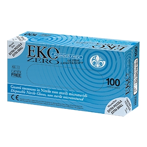 GUANTO MONOUSO IN NITRILE BLU SUPERFICIE MICRORUVIDA EKO ZERO PW SENZA POLVERE MISURA 9 LARGE 100 PEZZI - farmanauta.it