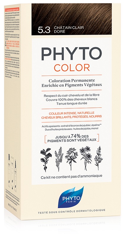 PHYTOCOLOR 5,3 CASTANO CHIARO DORATO LATTE + CREMA + MASCHERA + PAIO DI GUANTI - farmanauta.it
