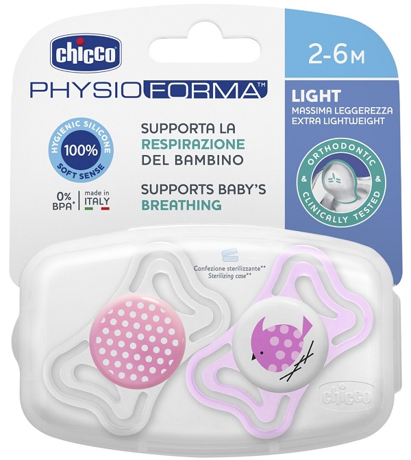CHICCO SUCCHIETTO LIGHT GIRL SILICONE 2-6 MESI 2 PEZZI - farmanauta.it