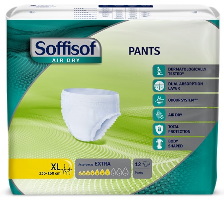 PANNOLONE SOFFISOF AIR DRY PANTS EXTRA EXTRA LARGE 12 PEZZI - farmanauta.it